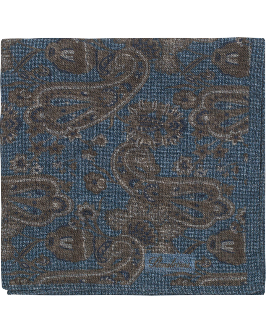 Herre | Stenströms Wool Doublefaced Printed Paisley Pocket Square Blue | Stenströms | Wool Doublefaced Printed Paisley Pocket Square Blue