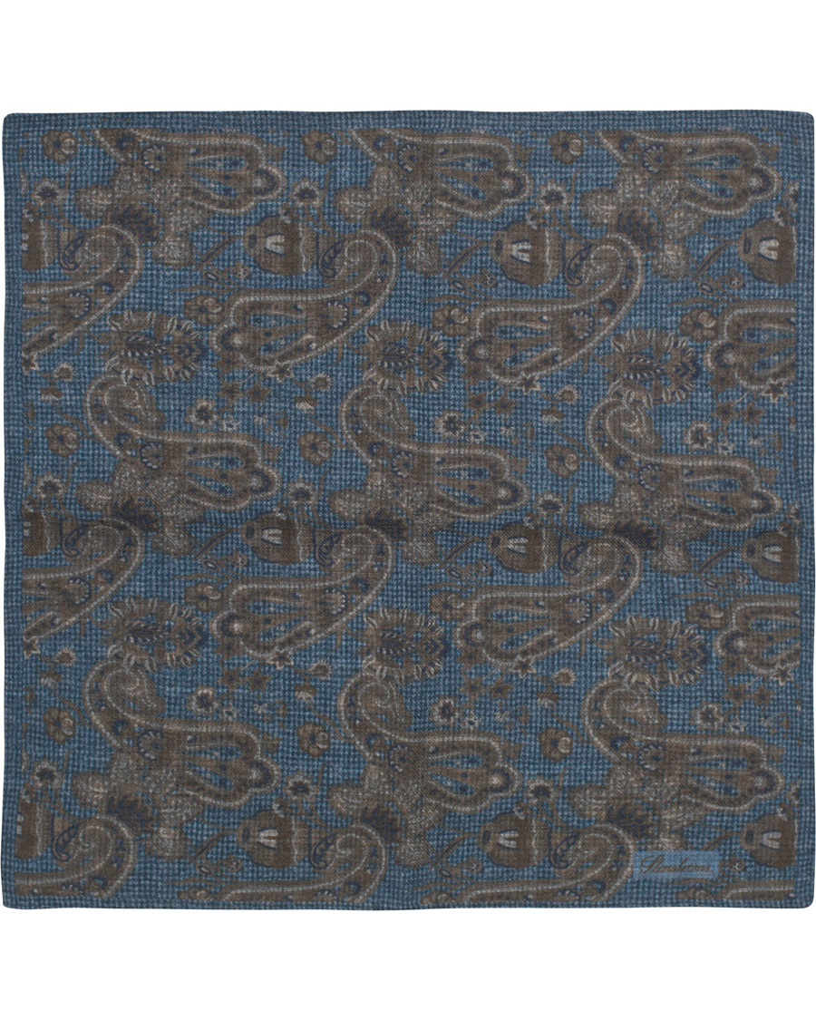 Herre | Stenströms Wool Doublefaced Printed Paisley Pocket Square Blue | Stenströms | Wool Doublefaced Printed Paisley Pocket Square Blue