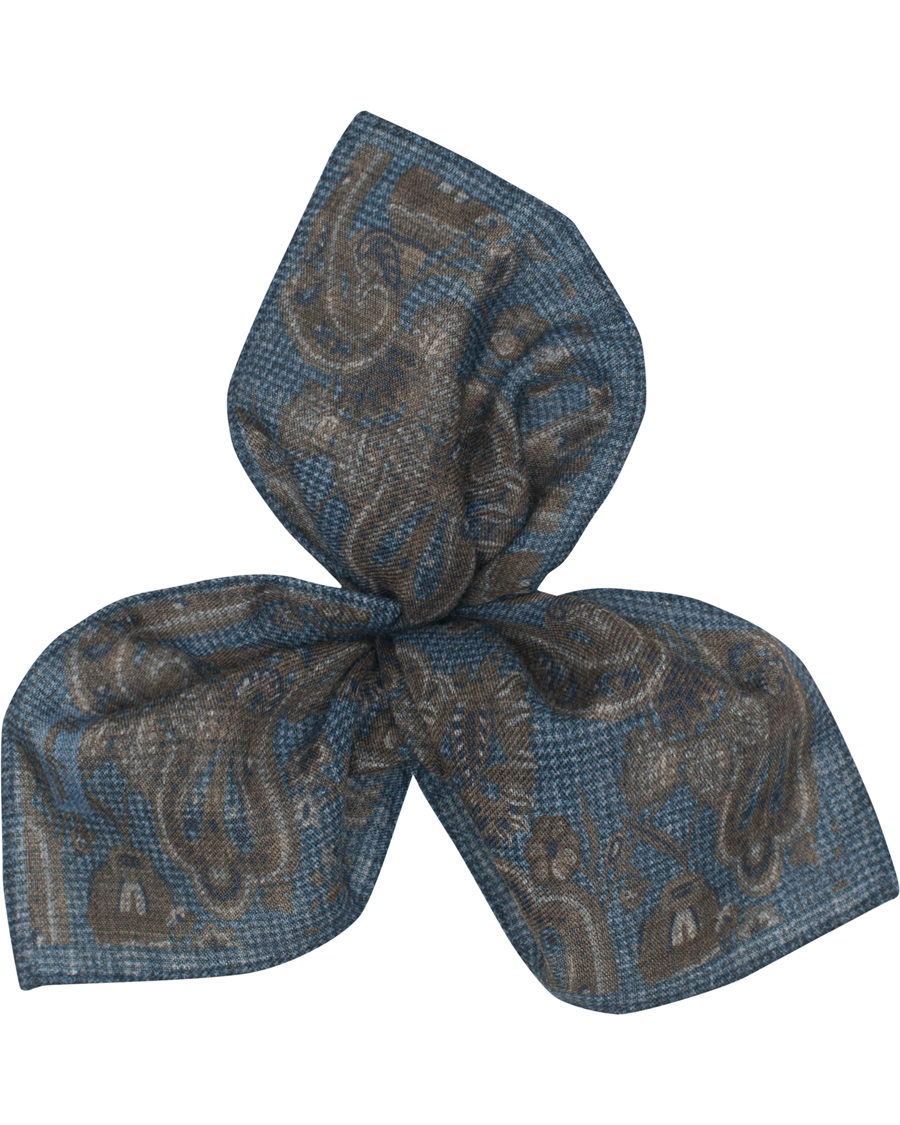 Herre | Stenströms Wool Doublefaced Printed Paisley Pocket Square Blue | Stenströms | Wool Doublefaced Printed Paisley Pocket Square Blue
