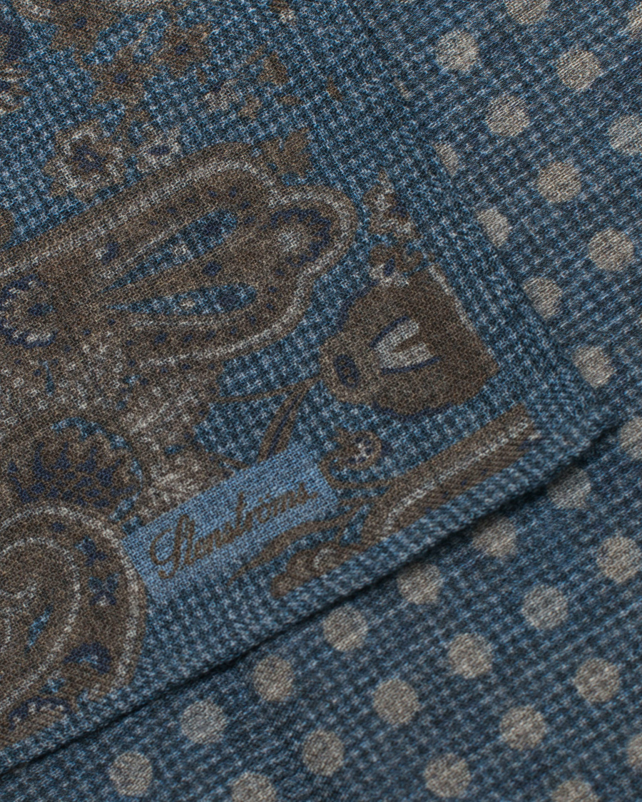 Herre | Stenströms Wool Doublefaced Printed Paisley Pocket Square Blue | Stenströms | Wool Doublefaced Printed Paisley Pocket Square Blue