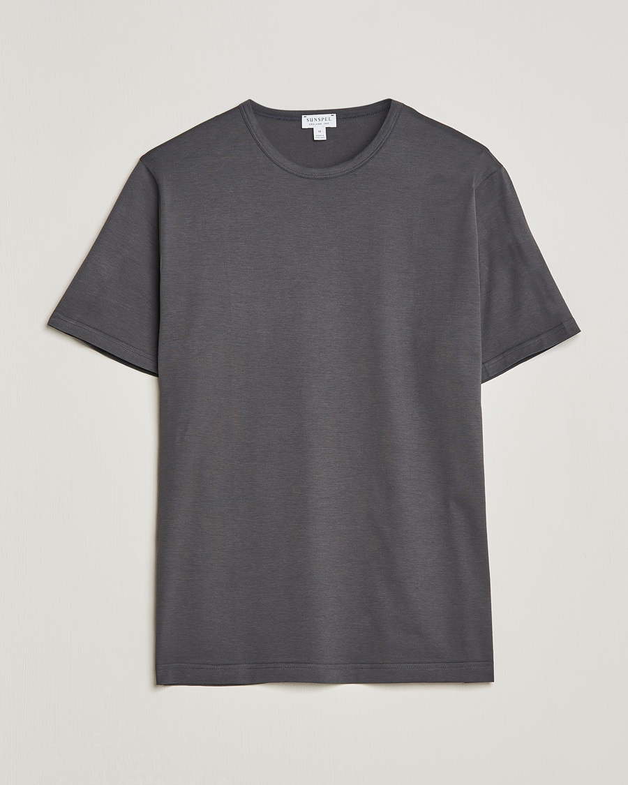 Herre | T-Shirts | Sunspel | Crew Neck Cotton Tee Charcoal