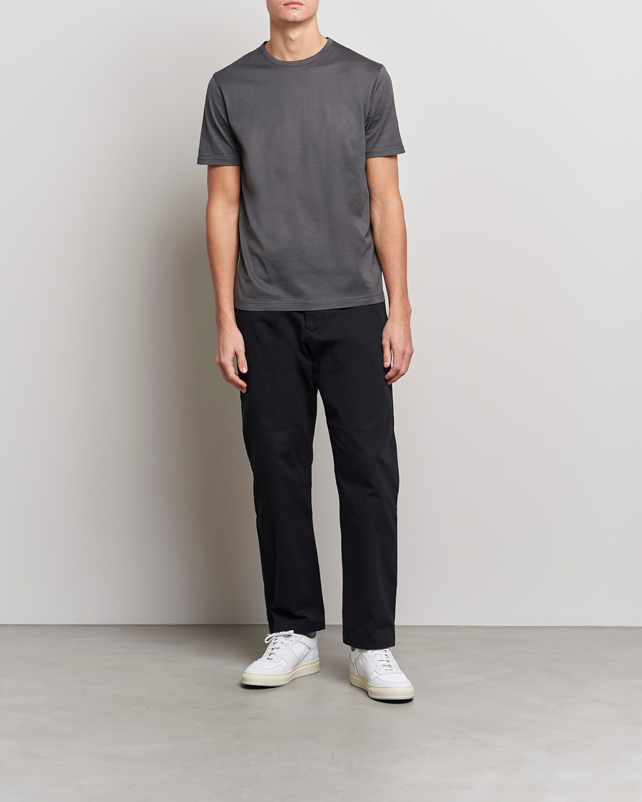 Herre | T-Shirts | Sunspel | Crew Neck Q82 Cotton T-Shirt Charcoal