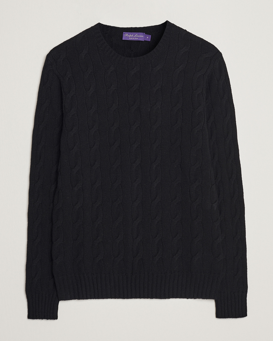 Herre |  | Ralph Lauren Purple Label | Cashmere Cable Crew Neck Sweater Black