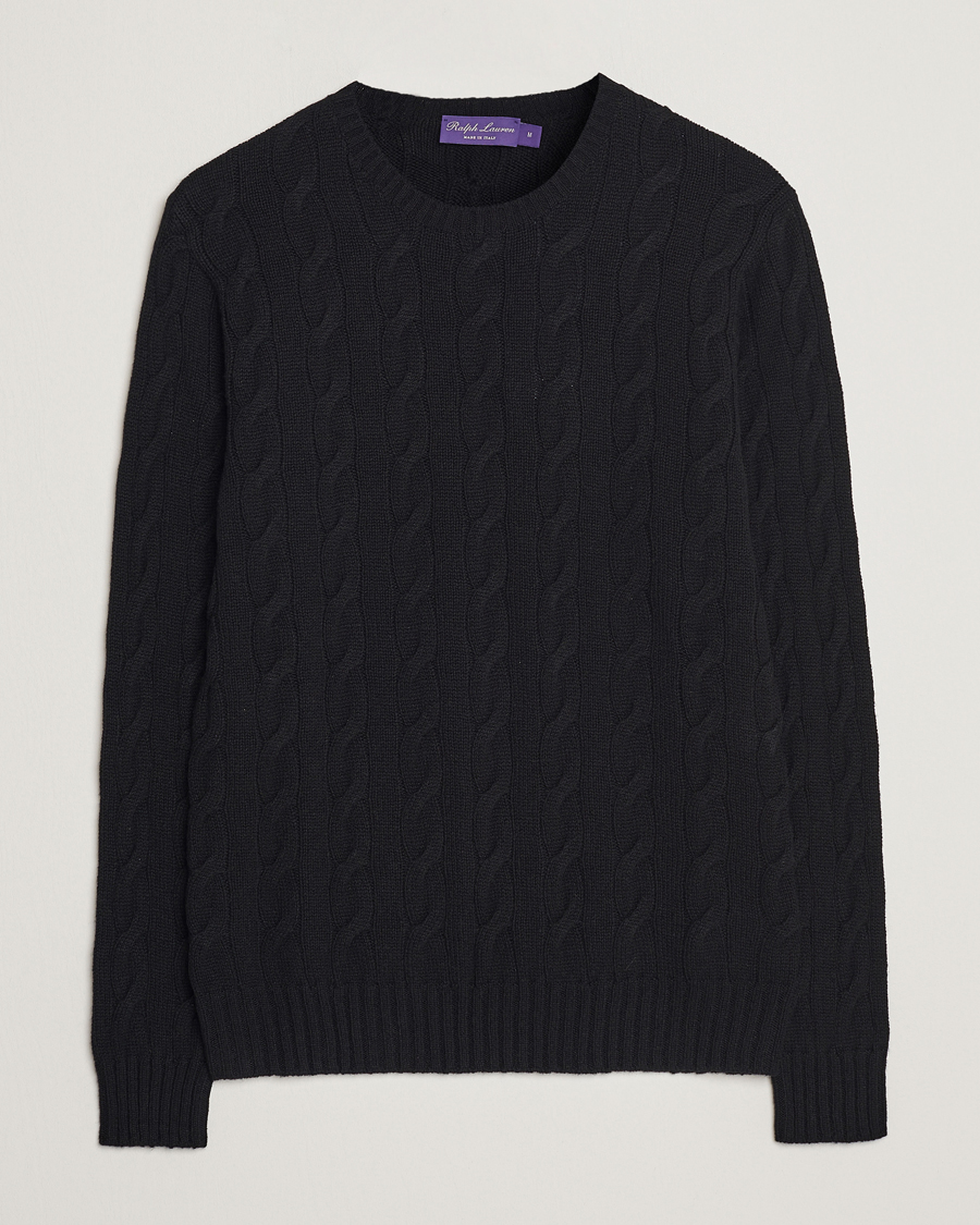 Herre | Gensere | Ralph Lauren Purple Label | Cashmere Cable Crew Neck Sweater Black