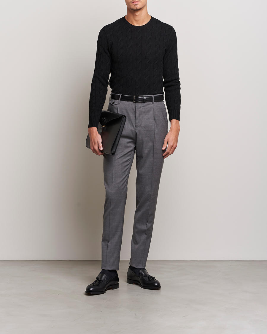 Herre | Gensere | Ralph Lauren Purple Label | Cashmere Cable Crew Neck Sweater Black