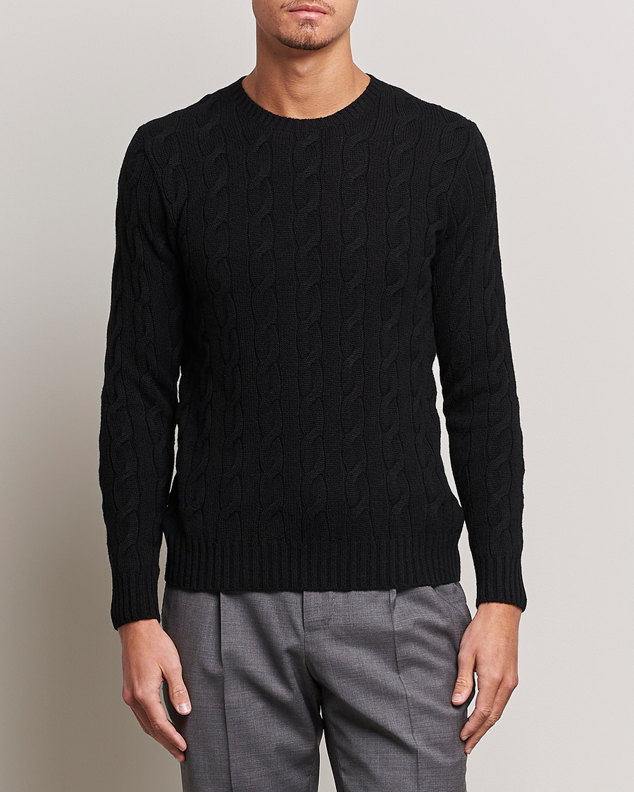 Herre | Luxury Brands | Ralph Lauren Purple Label | Cashmere Cable Crew Neck Sweater Black