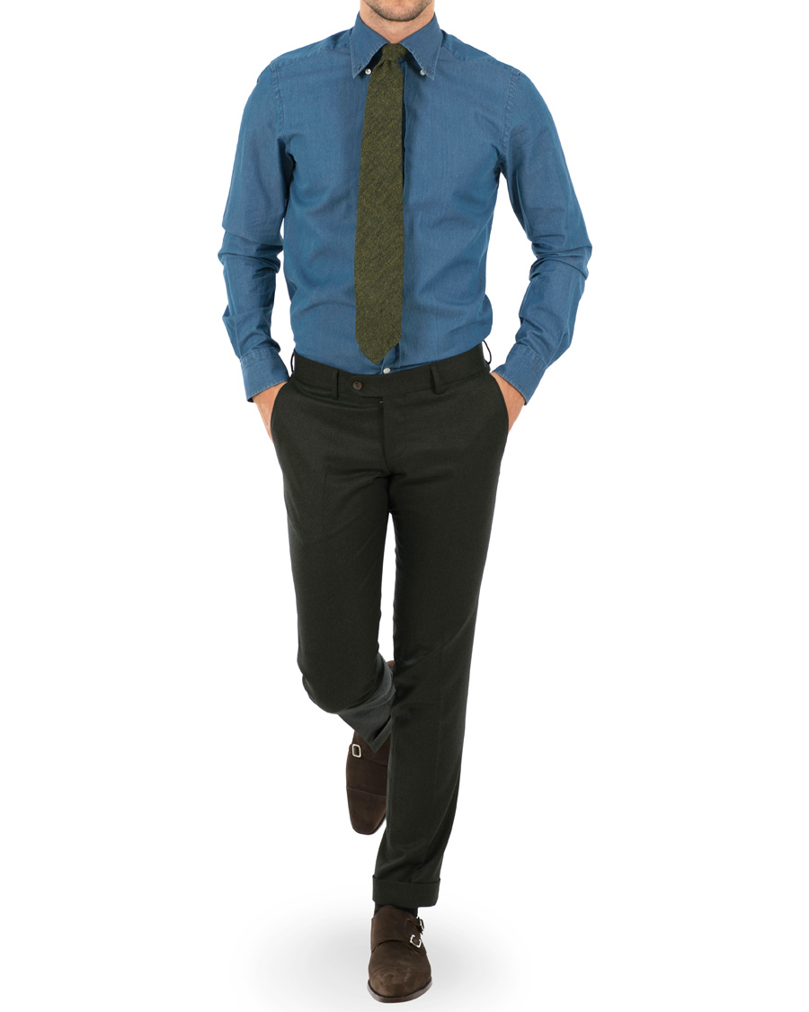 Herre | Bukser | Morris Heritage | Fred Flannel Turn Up Super 120 Trousers Green