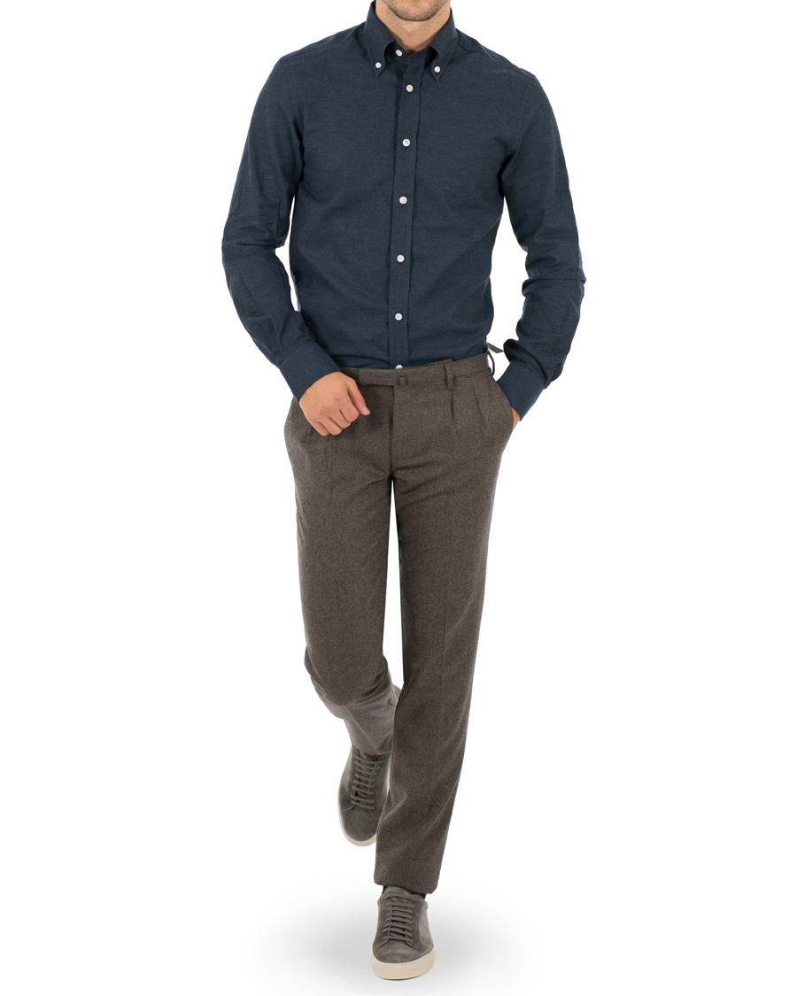 Herre | Skjorter | Morris Heritage | Bond Button Down Flannel Shirt Navy
