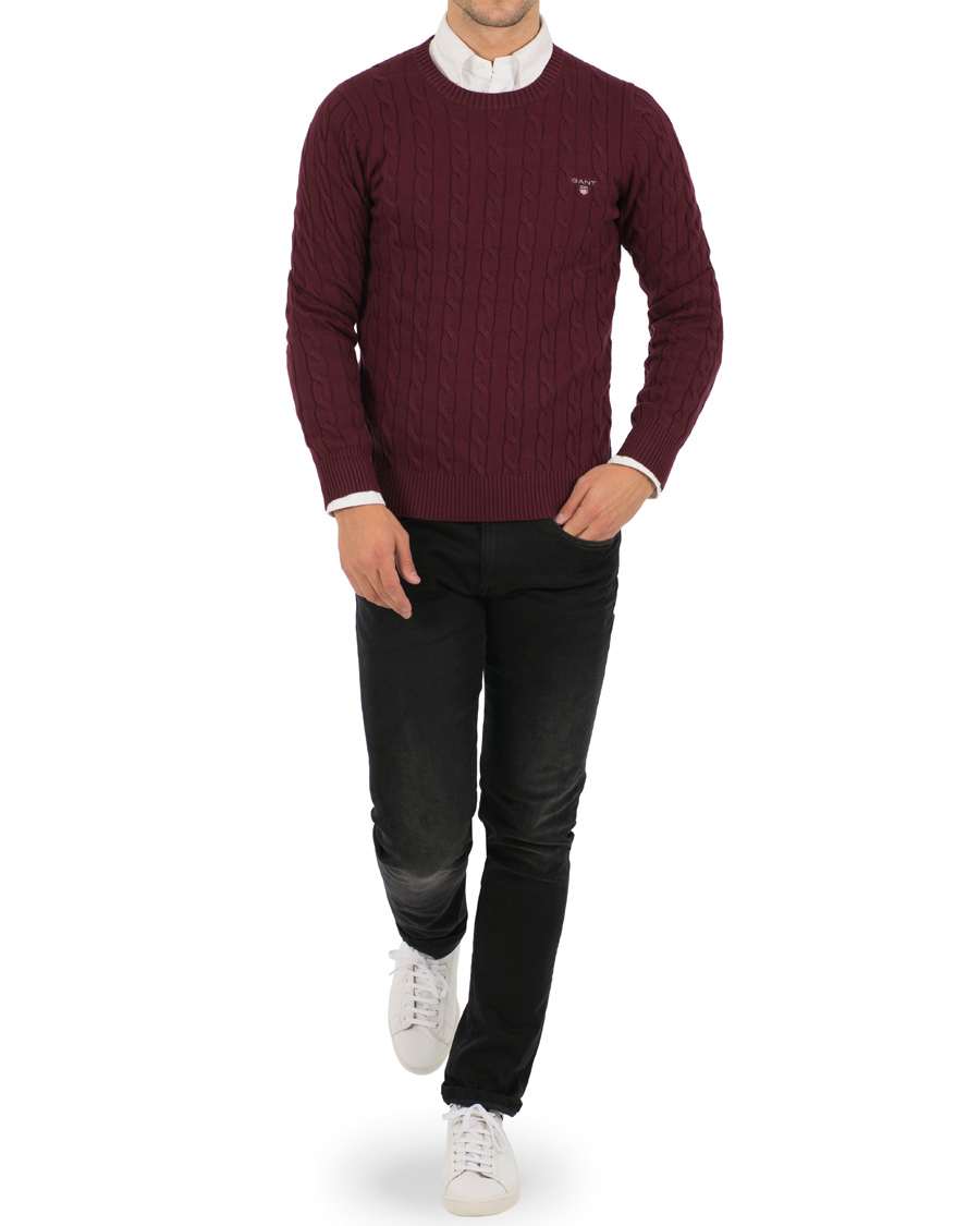Herre | Gensere | GANT | Cotton Cable Crew Pullover Purple Wine