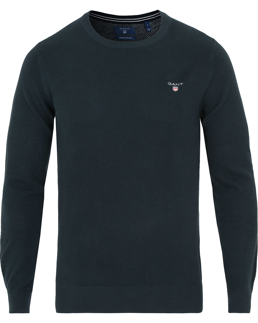 Herre | Gensere | GANT | Cotton Pique Crew Neck Evening Blue
