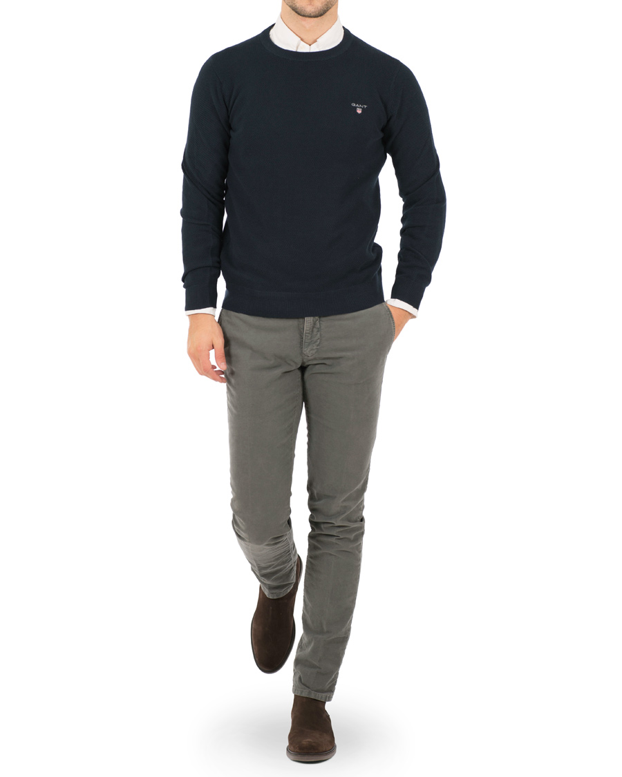 Herre | Gensere | GANT | Cotton Pique Crew Neck Evening Blue