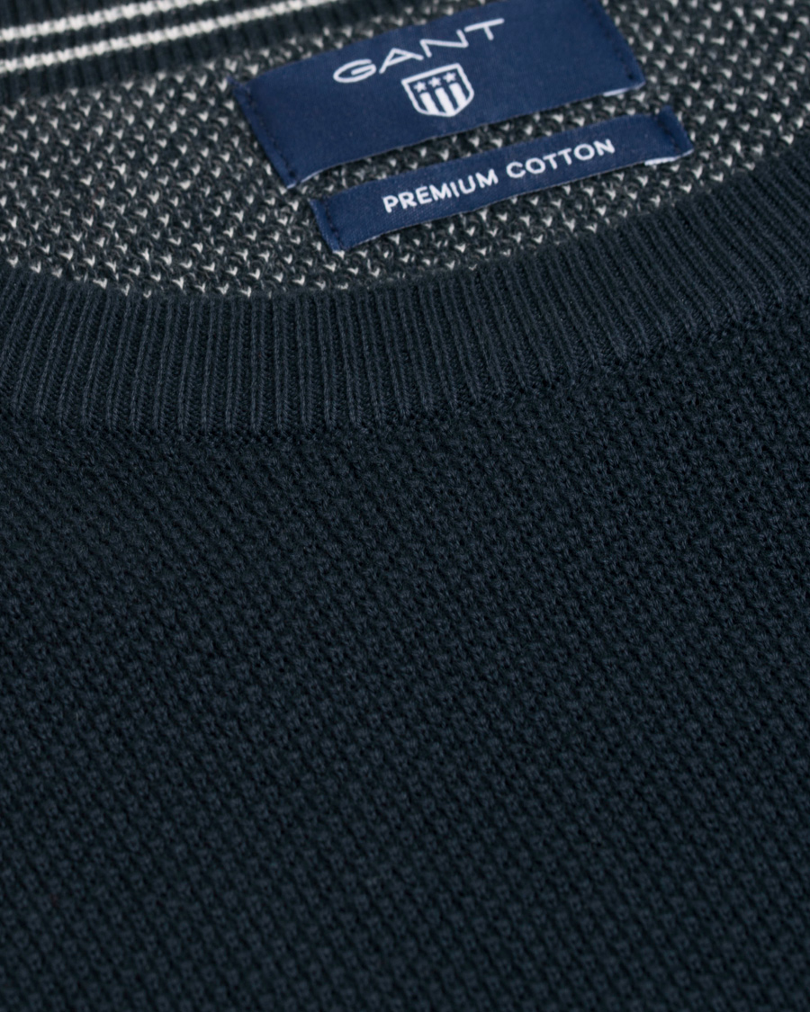 Herre | Gensere | GANT | Cotton Pique Crew Neck Evening Blue