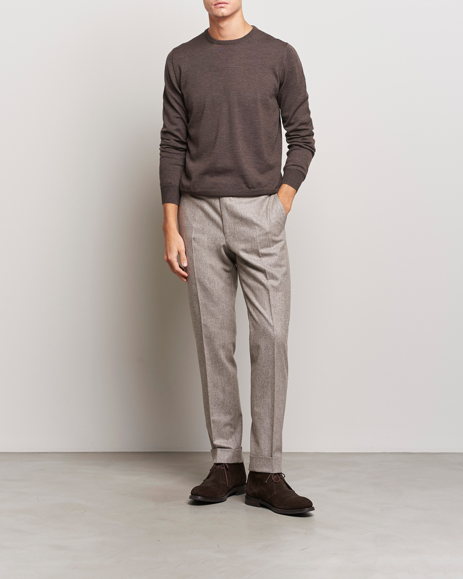 Herre | Gensere | Gran Sasso | Merino Fashion Fit Crew Neck Pullover Brown