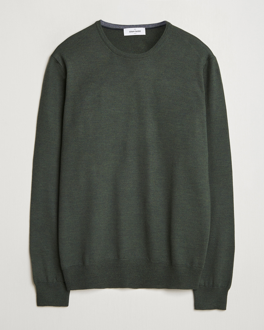 Herre | Gensere | Gran Sasso | Merino Fashion Fit Crew Neck Pullover Olive Green
