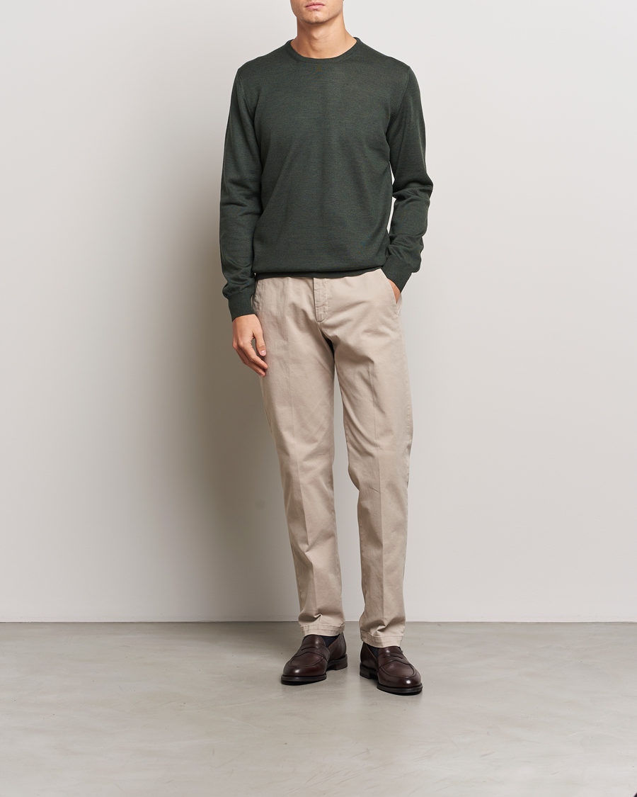 Herre | Gensere | Gran Sasso | Merino Fashion Fit Crew Neck Pullover Olive Green