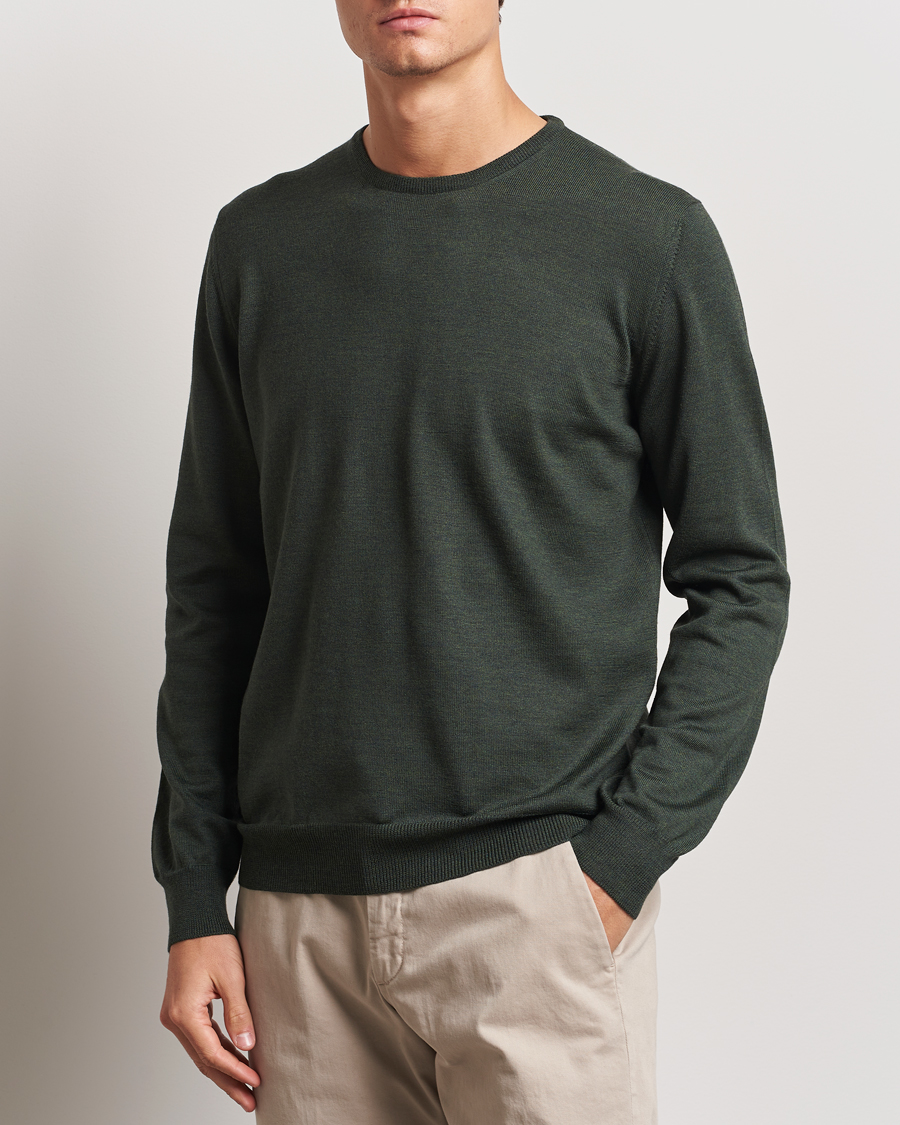 Herre | Gensere | Gran Sasso | Merino Fashion Fit Crew Neck Pullover Olive Green