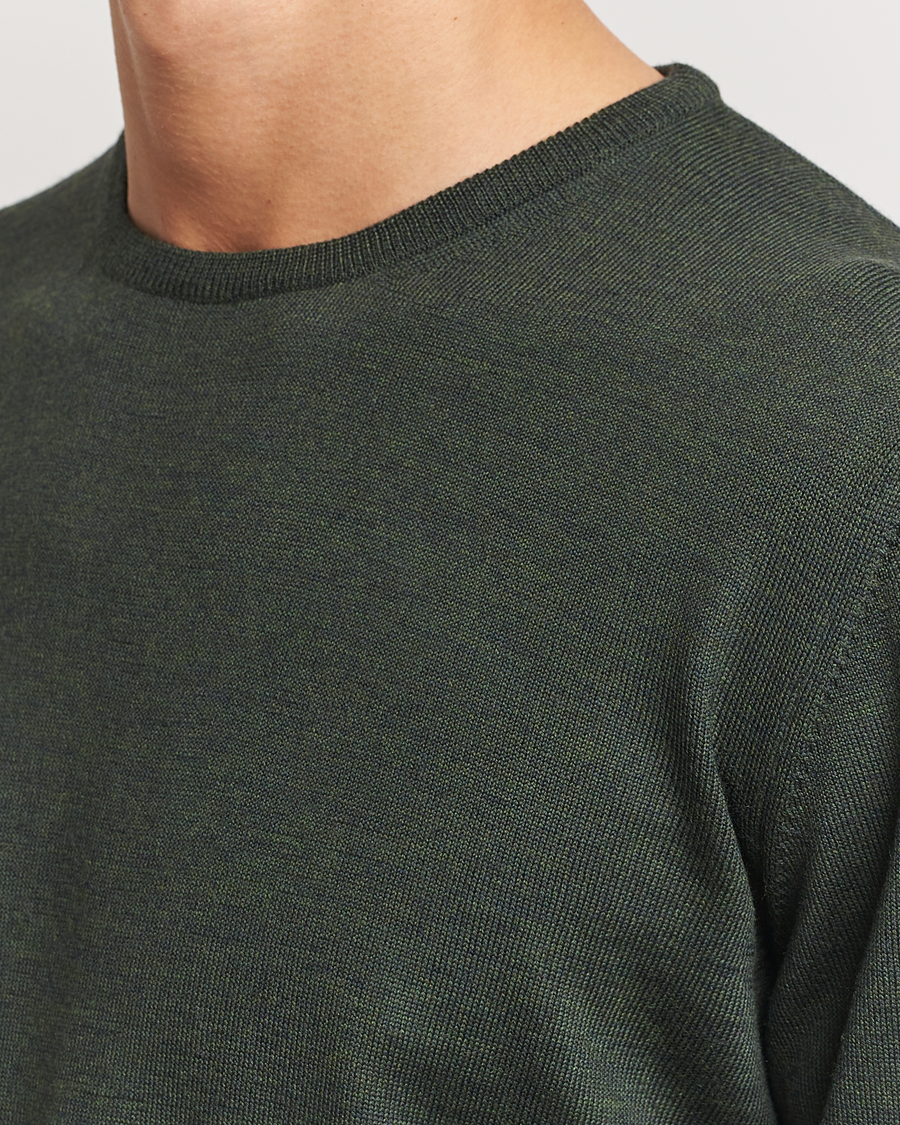 Herre | Gensere | Gran Sasso | Merino Fashion Fit Crew Neck Pullover Olive Green