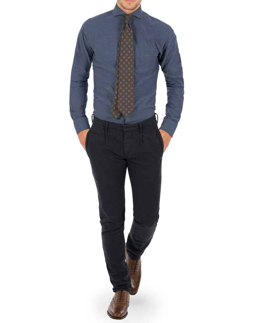 Herre | Skjorter | Eton | Slim Fit Flannel Shirt Dark Blue