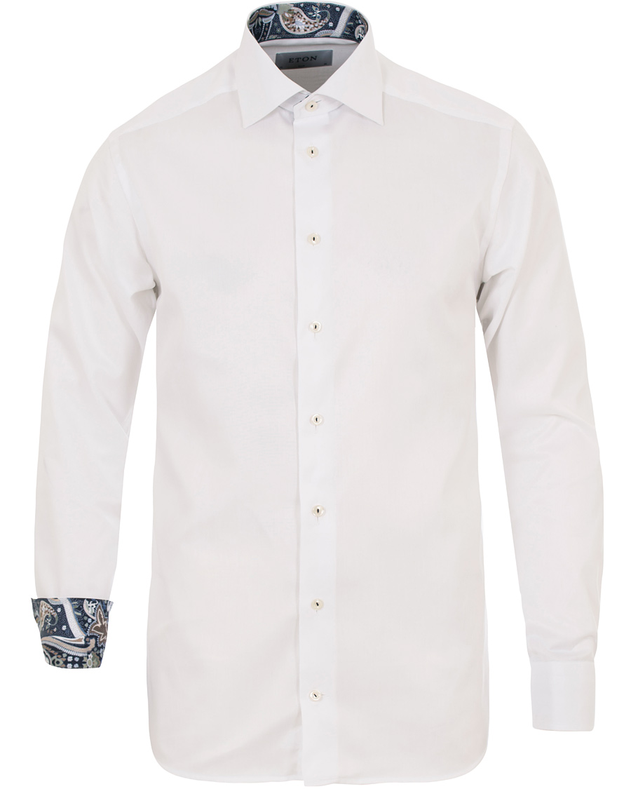 Herre | Skjorter | Eton | Super Sim Contrast Flower Shirt White