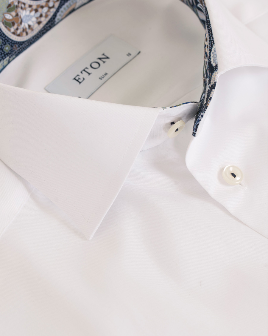 Herre | Skjorter | Eton | Super Sim Contrast Flower Shirt White