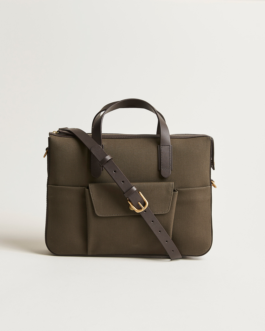 Herre | Mismo M/S Canvas Briefcase Army/Dark Brown | Mismo | M/S Canvas Briefcase Army/Dark Brown