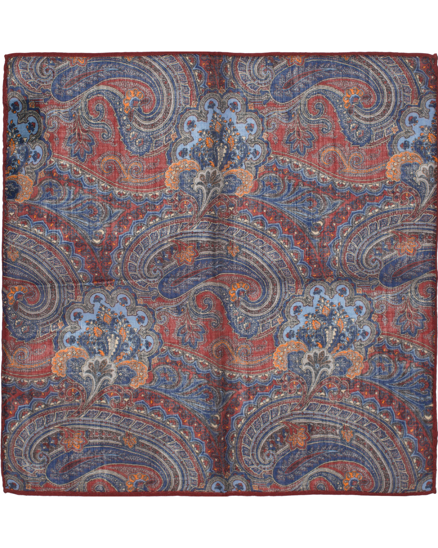 Herre | Amanda Christensen Wool Printed Paisley Pocket Square Wine Red | Amanda Christensen | Wool Printed Paisley Pocket Square Wine Red