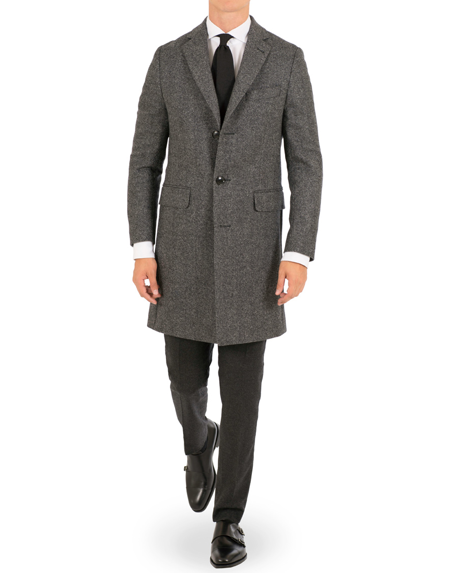 Herre | Jakker | Oscar Jacobson | Savile Row Herringbone Wool Coat Grey