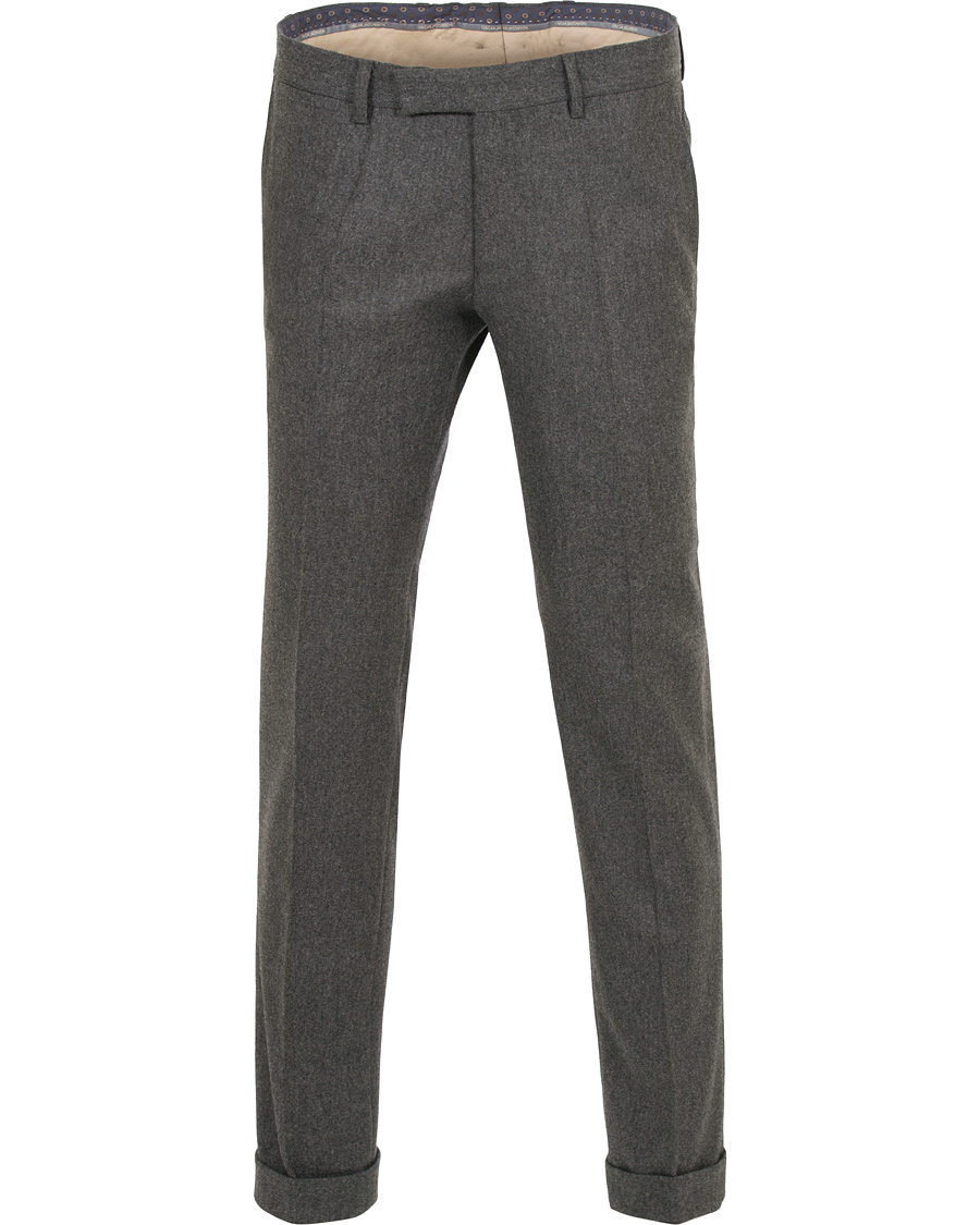 Herre | Bukser | Oscar Jacobson | Dean Turn Up Flannel Trousers Dark Grey