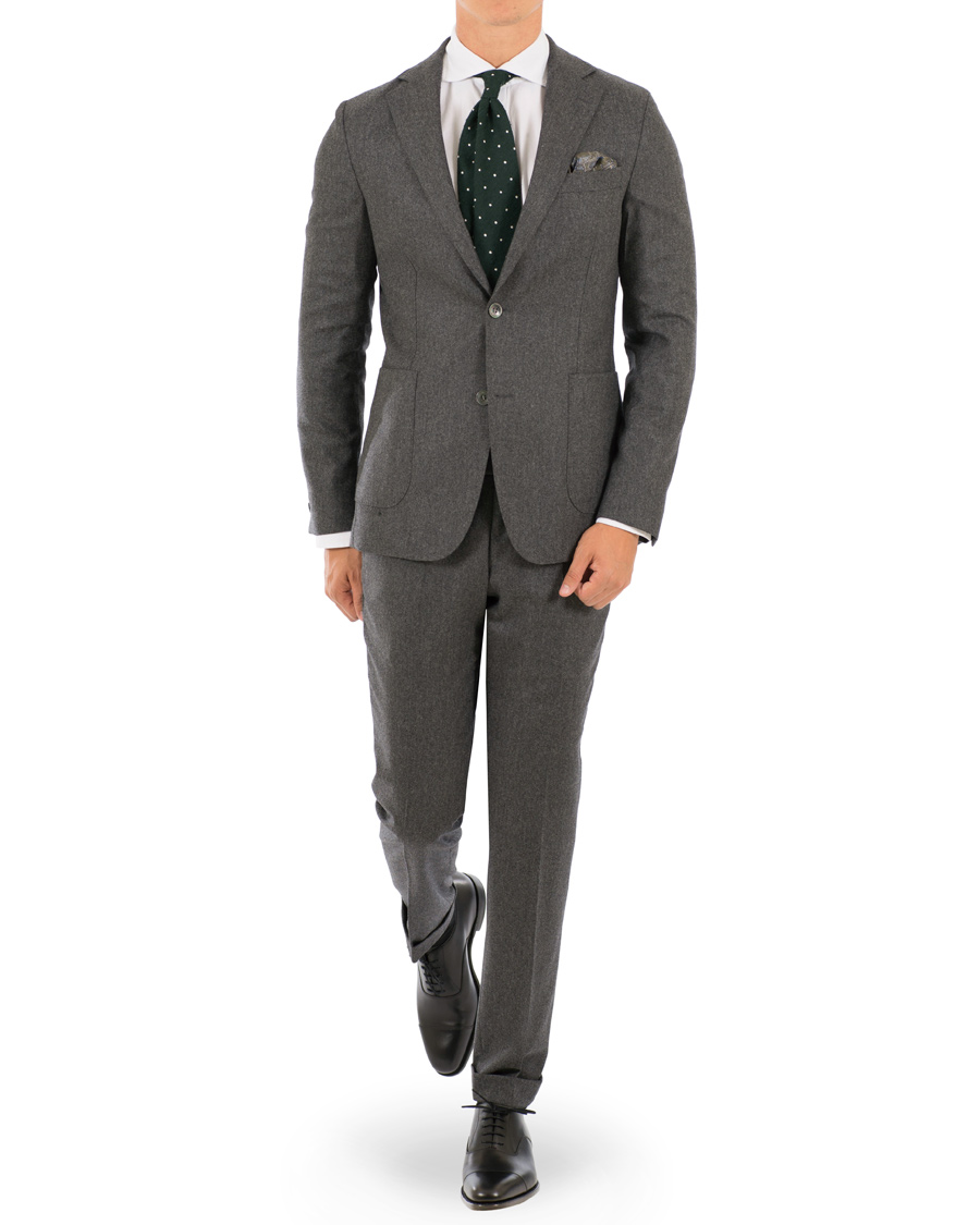 Herre | Bukser | Oscar Jacobson | Dean Turn Up Flannel Trousers Dark Grey