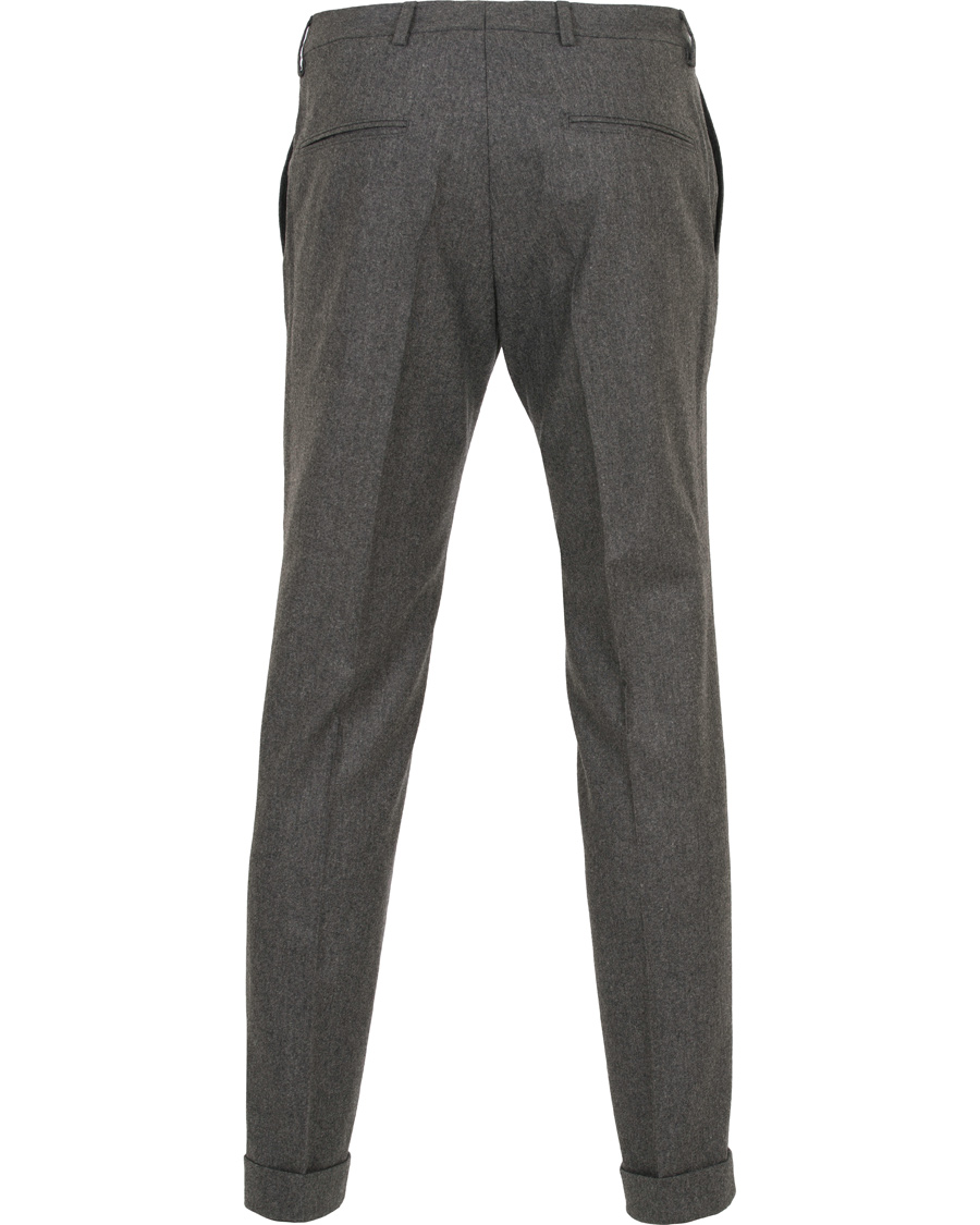 Herre | Bukser | Oscar Jacobson | Dean Turn Up Flannel Trousers Dark Grey