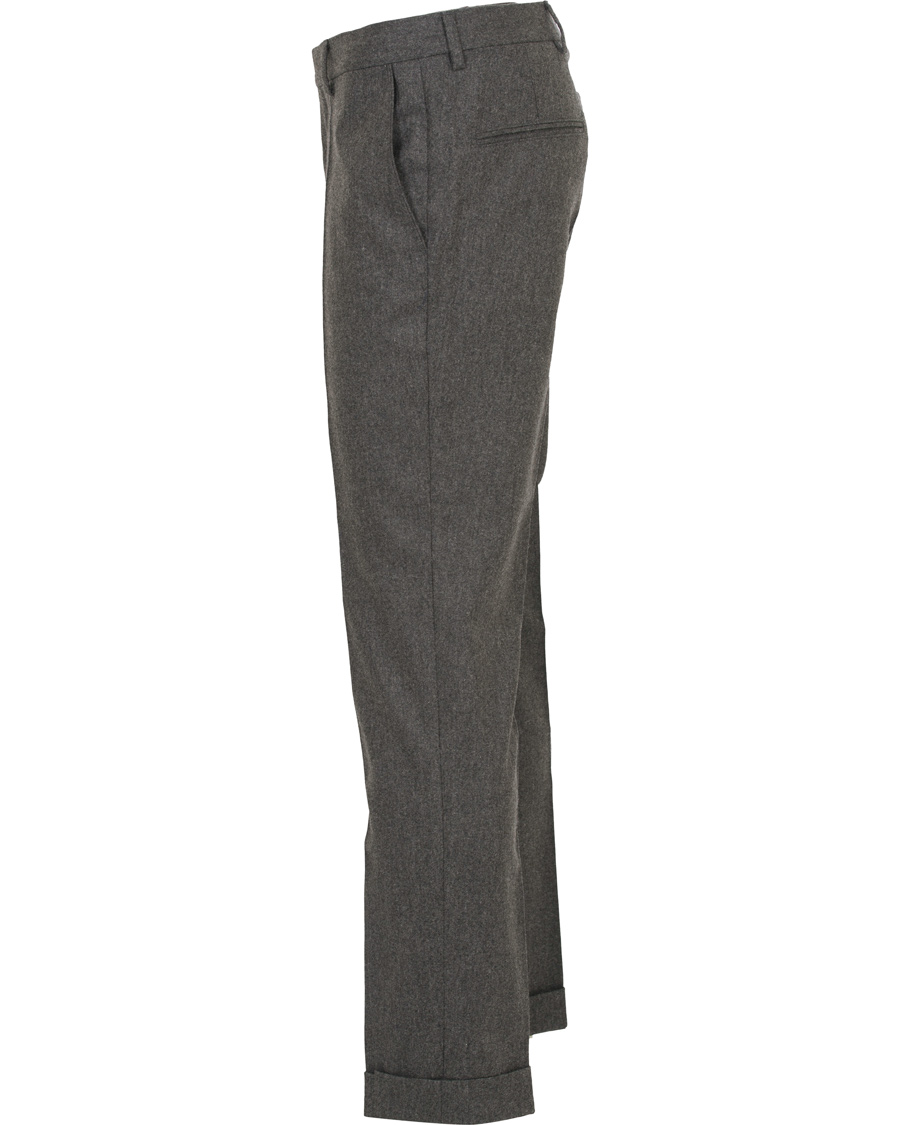 Herre | Bukser | Oscar Jacobson | Dean Turn Up Flannel Trousers Dark Grey