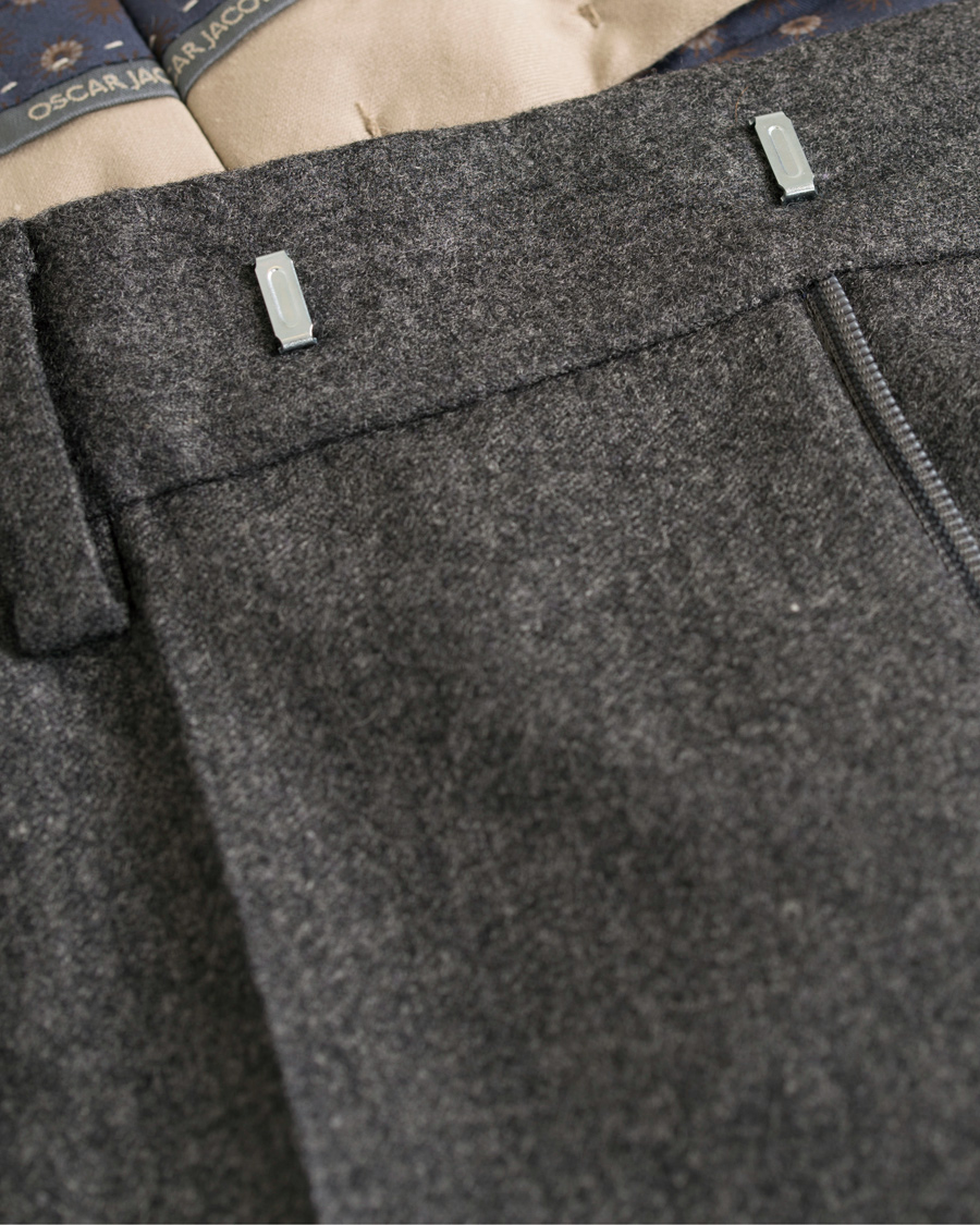 Herre | Bukser | Oscar Jacobson | Dean Turn Up Flannel Trousers Dark Grey
