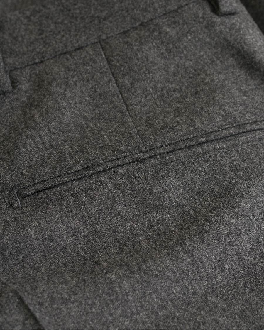 Herre | Bukser | Oscar Jacobson | Dean Turn Up Flannel Trousers Dark Grey