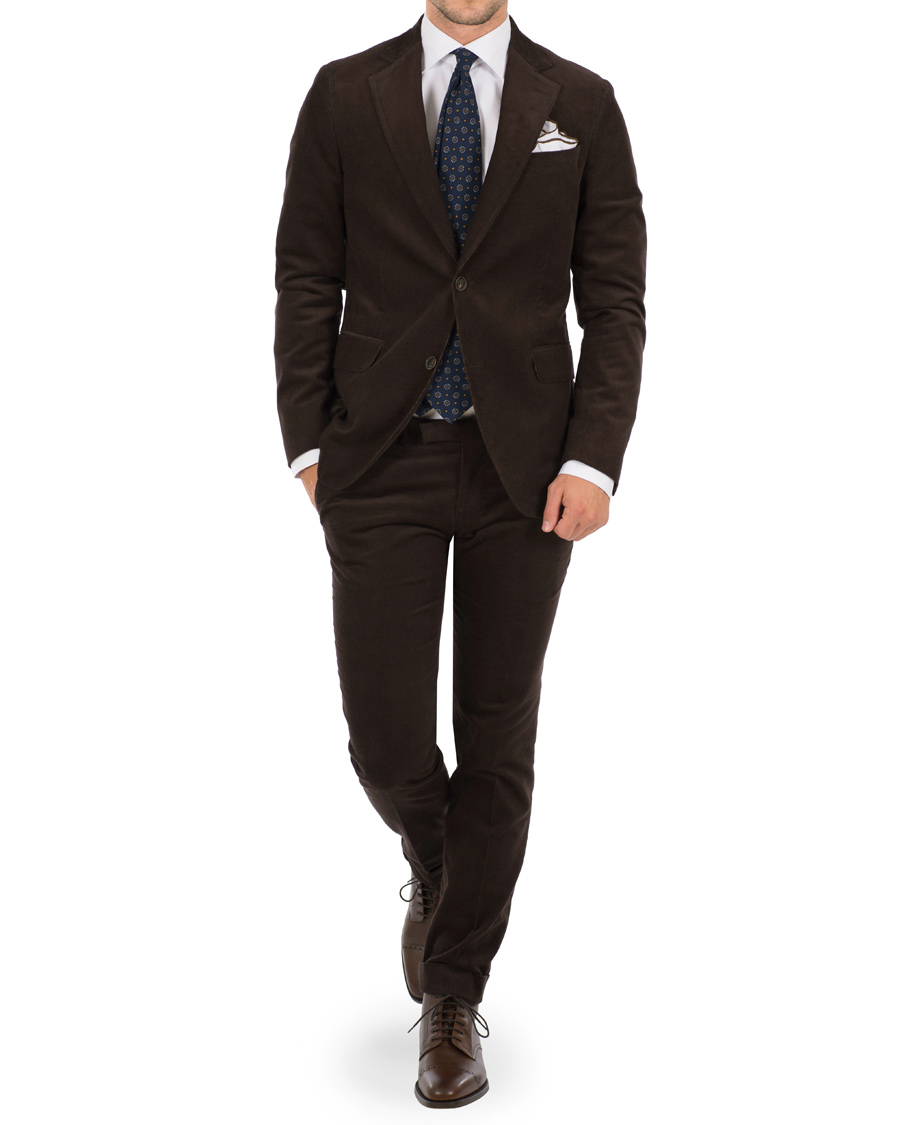 Herre | Bukser | Oscar Jacobson | Dean Turn Up Corduroy Trousers Dark Brown