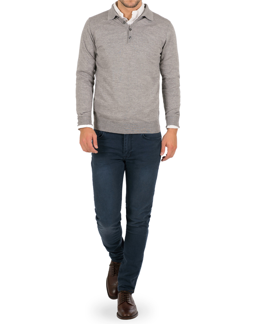 Herre | Gensere | Oscar Jacobson | Ruben Long Sleeve Merino Poloshirt Grey Melange