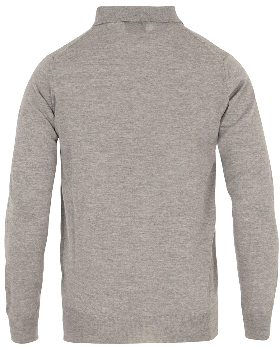 Herre | Gensere | Oscar Jacobson | Ruben Long Sleeve Merino Poloshirt Grey Melange