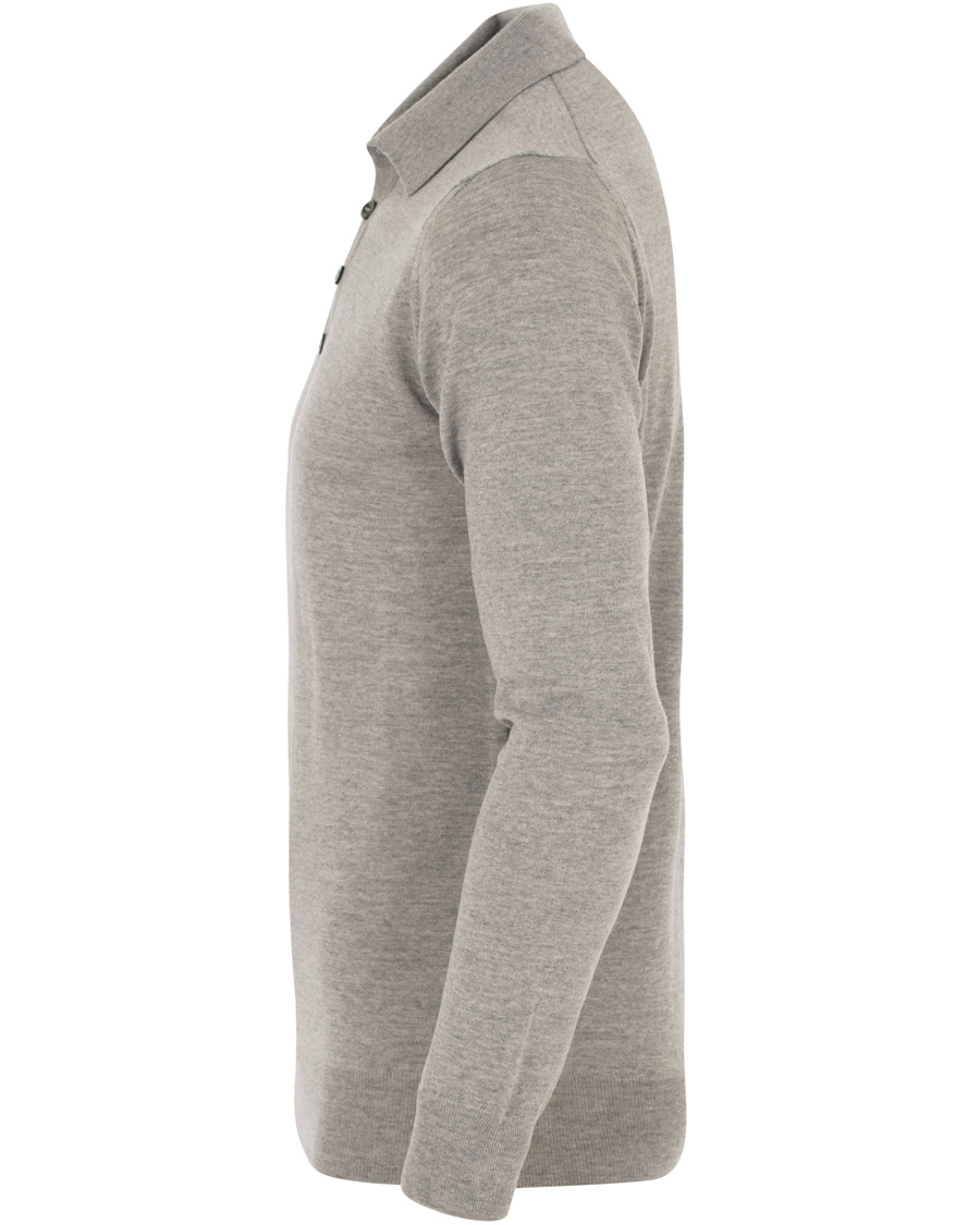 Herre | Gensere | Oscar Jacobson | Ruben Long Sleeve Merino Poloshirt Grey Melange