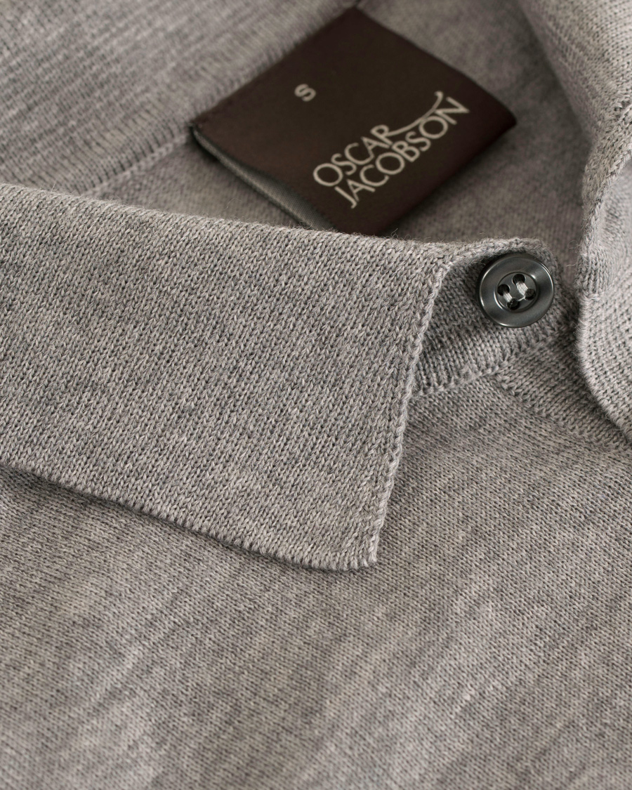 Herre | Gensere | Oscar Jacobson | Ruben Long Sleeve Merino Poloshirt Grey Melange