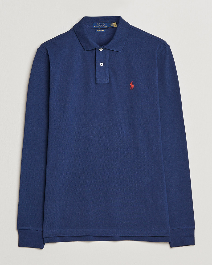 Herre | Pikéer | Polo Ralph Lauren | Custom Slim Fit Long Sleeve Polo Newport Navy