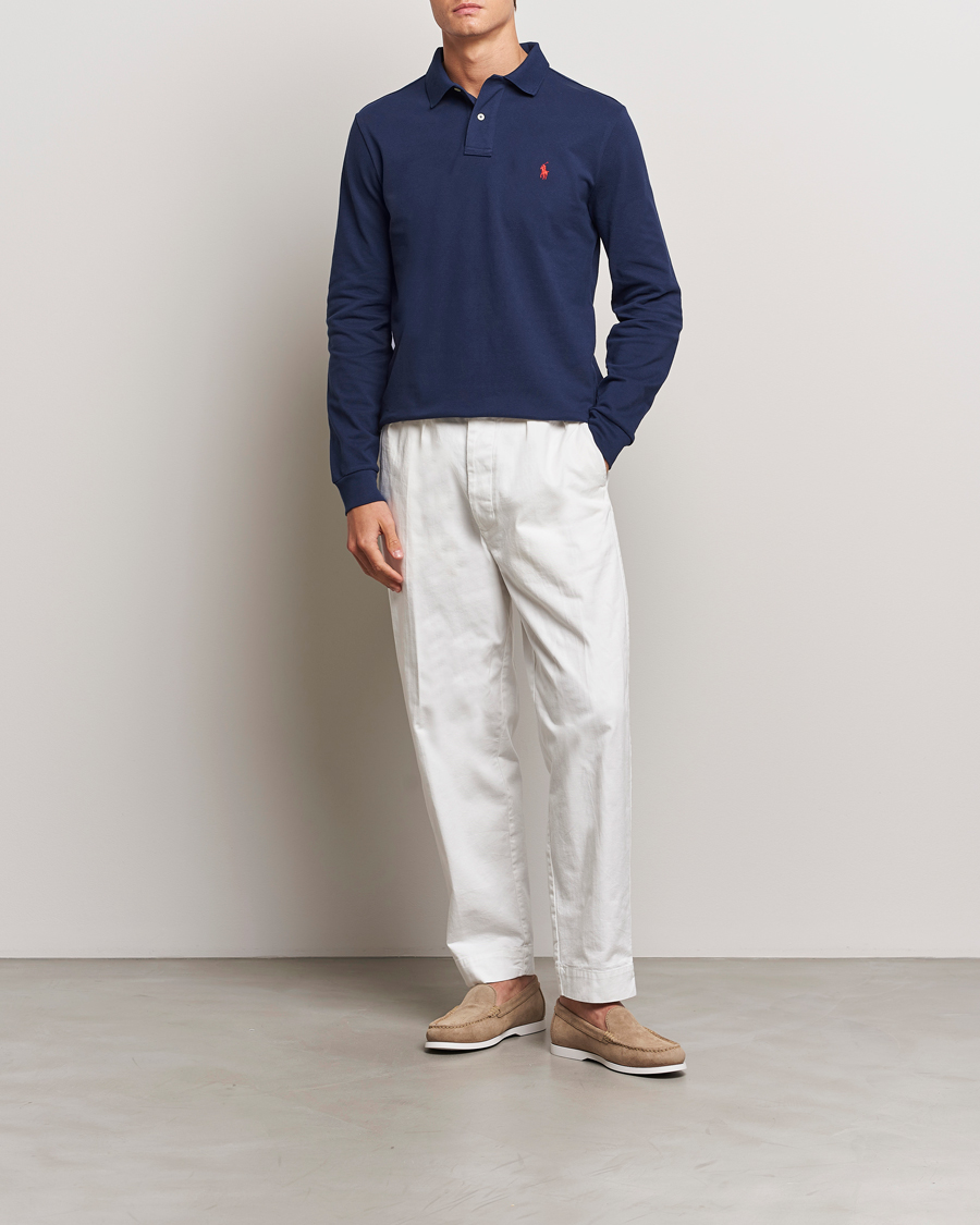 Herre | Pikéer | Polo Ralph Lauren | Custom Slim Fit Long Sleeve Polo Newport Navy