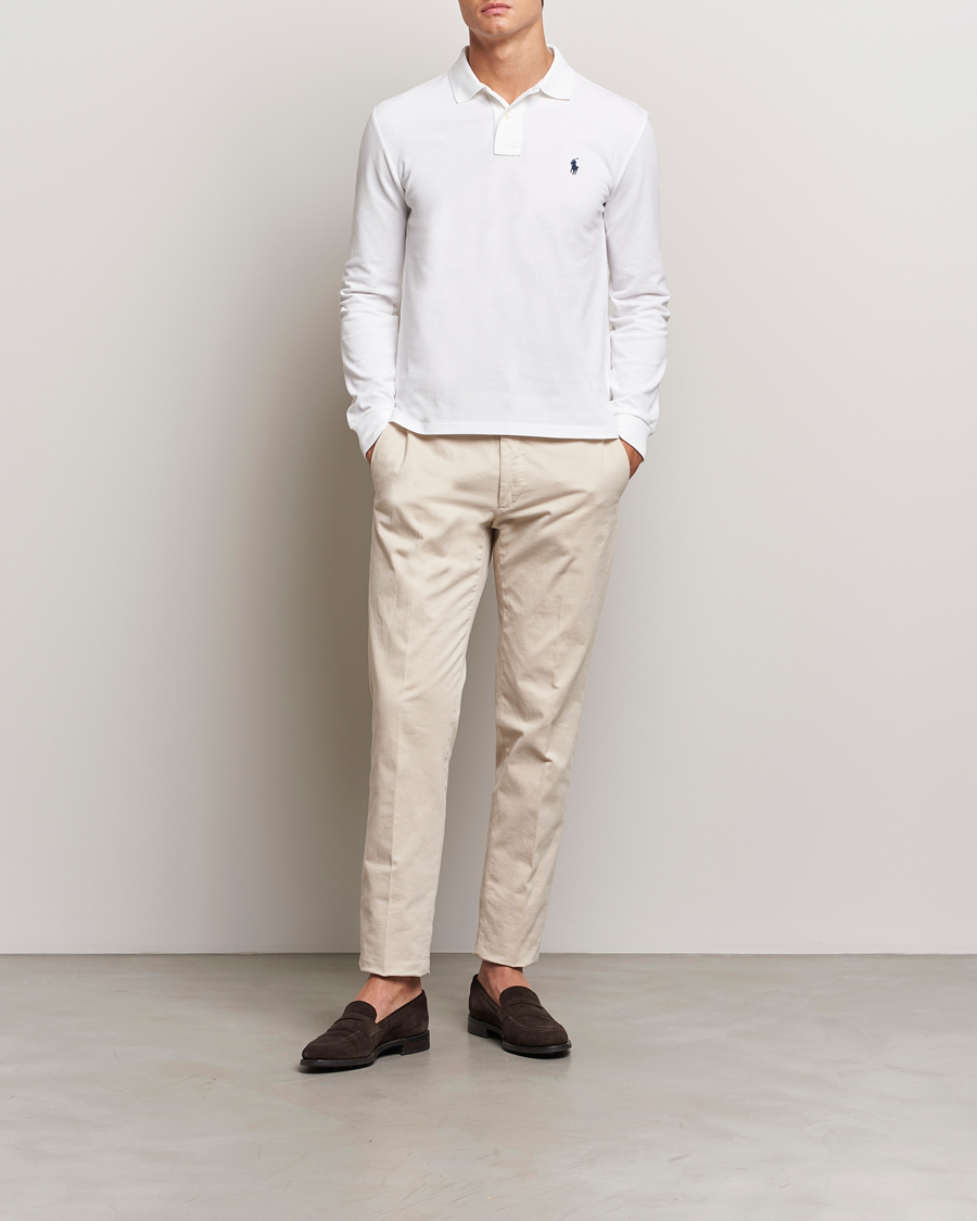 Herre | Pikéer | Polo Ralph Lauren | Slim Fit Long Sleeve Polo White