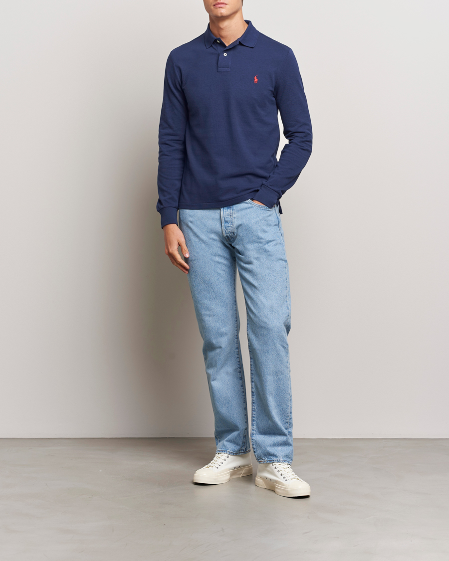 Herre | Pikéer | Polo Ralph Lauren | Slim Fit Long Sleeve Polo Newport Navy