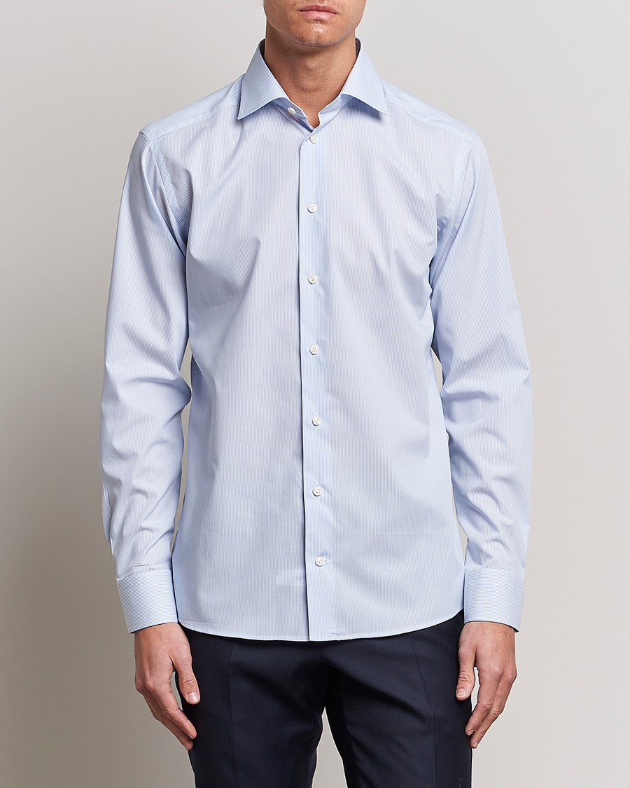 Herre | Mørk dress | Eton | Slim Fit Poplin Thin Stripe Shirt Blue/White
