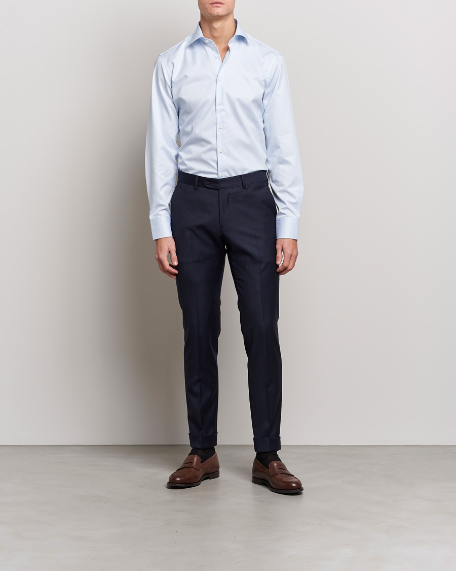 Herre | Businesskjorter | Stenströms | Fitted Body Thin Stripe Shirt White/Blue