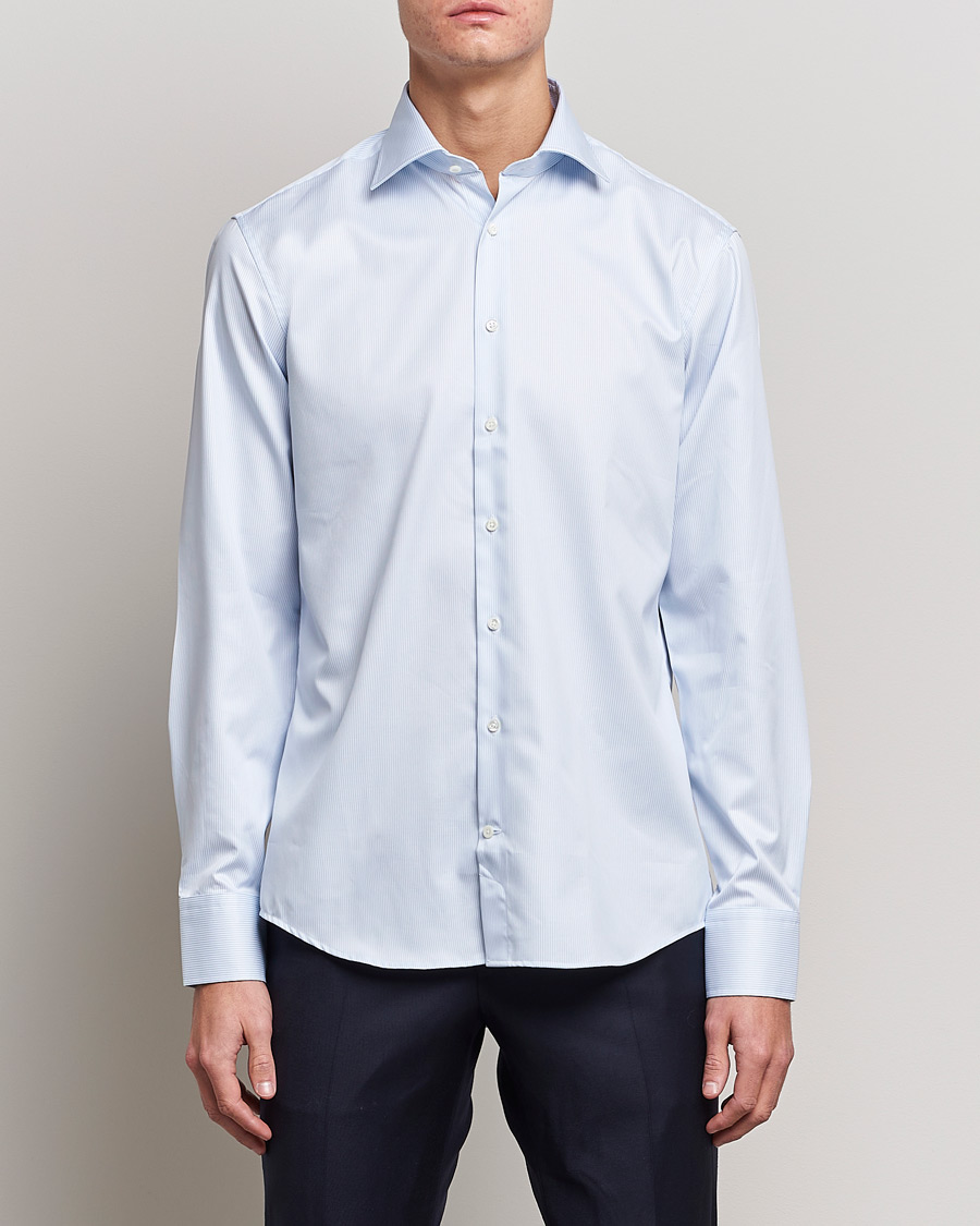 Herre | Businesskjorter | Stenströms | Fitted Body Thin Stripe Shirt White/Blue