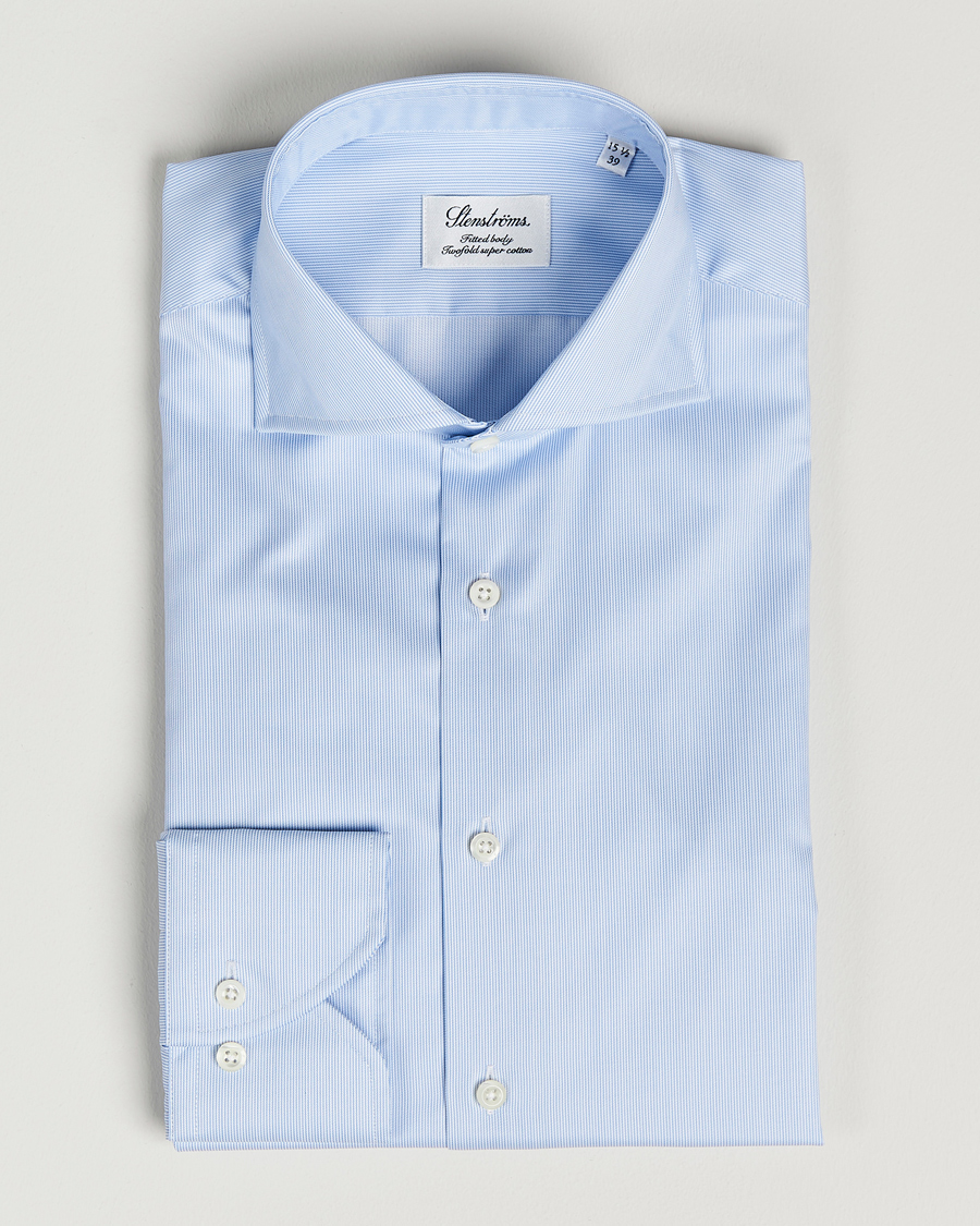 Herre |  | Stenströms | Fitted Body Thin Stripe Shirt White/Blue