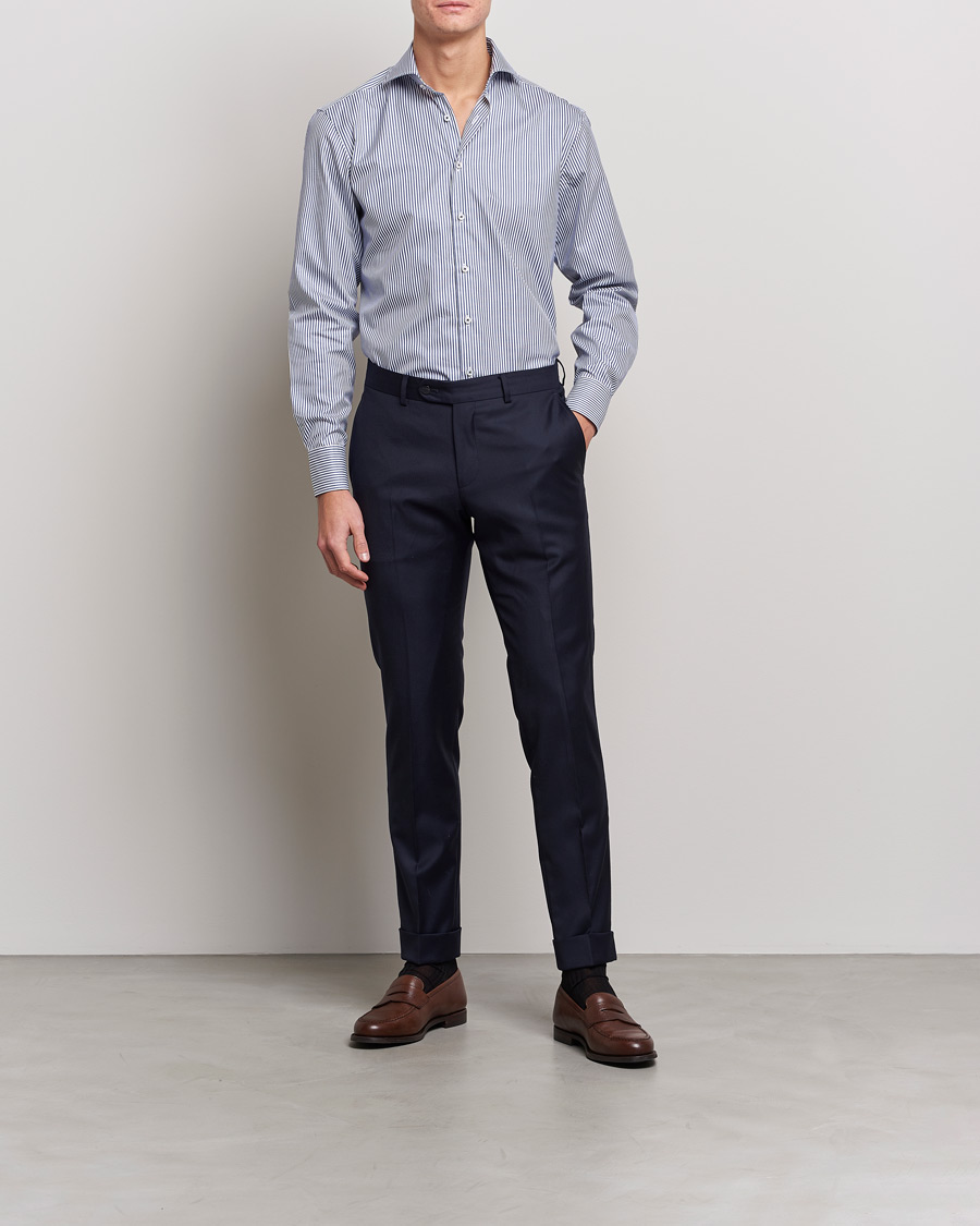 Herre |  | Stenströms | Fitted Body Stripe Shirt White/Blue