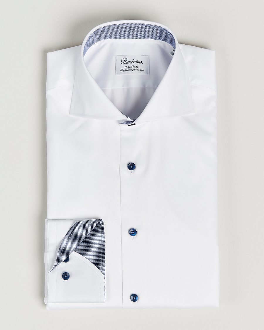 Herre | Skjorter | Stenströms | Fitted Body Contrast Shirt White