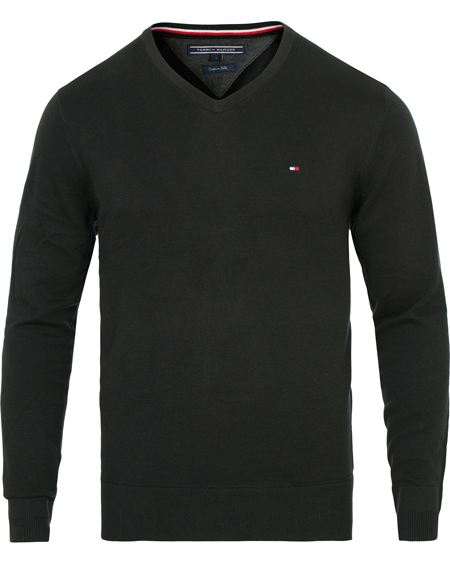 Herre | Gensere | Tommy Hilfiger | Cotton/Silk V-Neck Pullover Flag Black