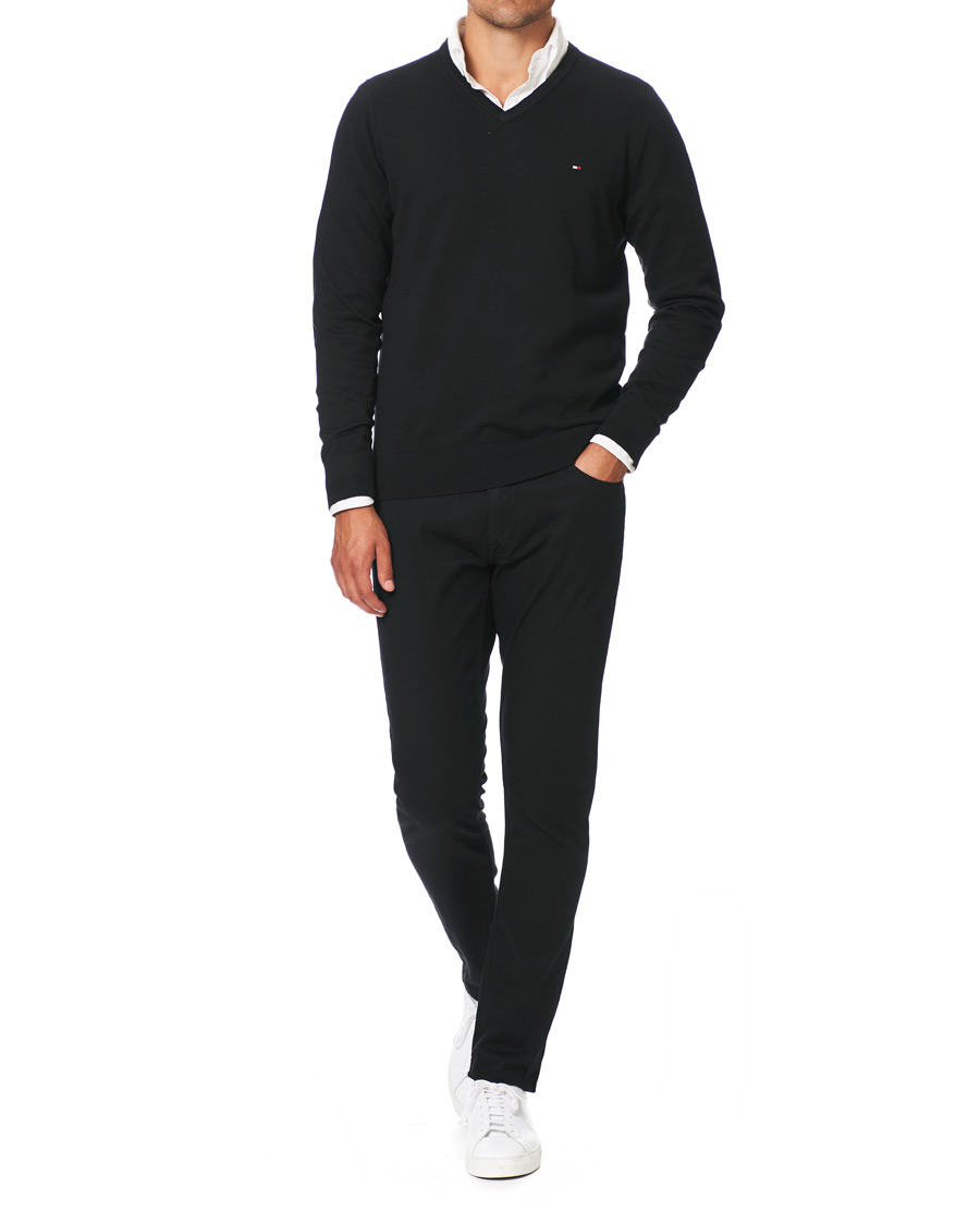 Herre | Gensere | Tommy Hilfiger | Cotton/Silk V-Neck Pullover Flag Black